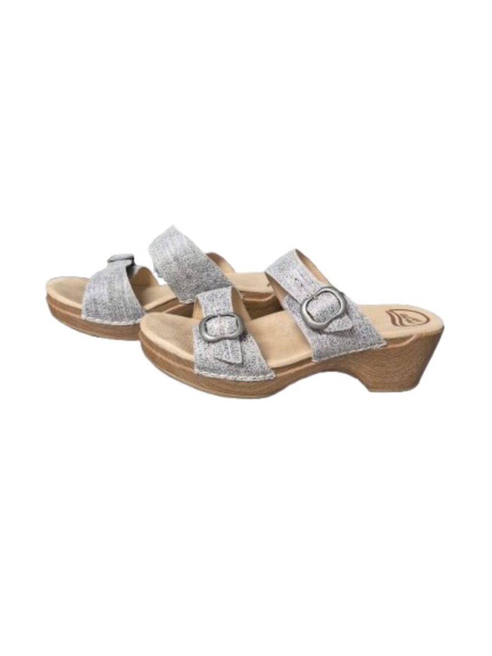 40 Dansko Sandals Grey Leather with Brushed Silver Buckles